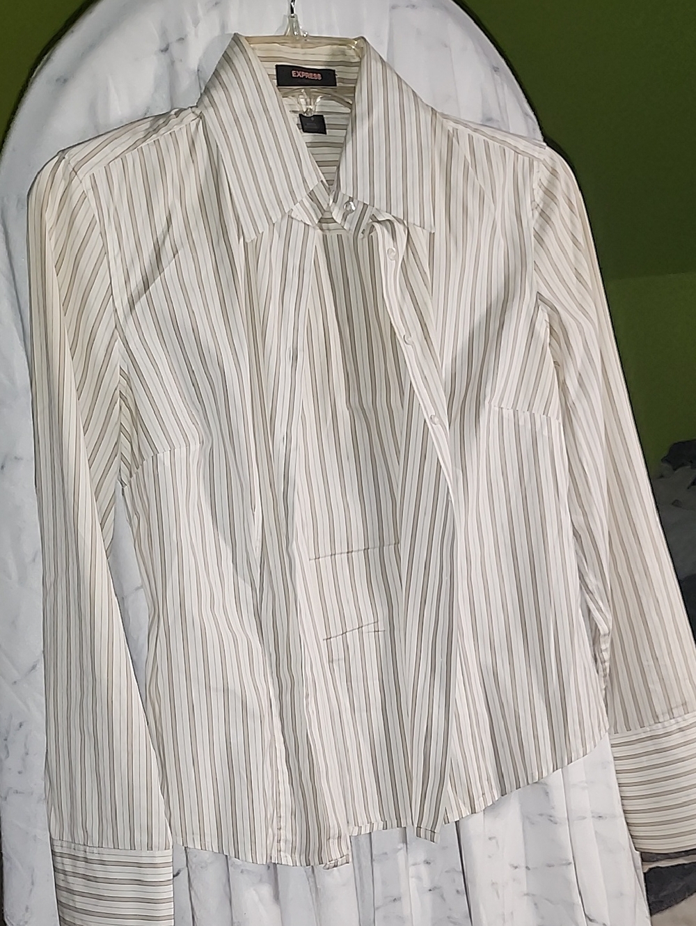 Express Striped Button-Down Shirt in Cream and Tan